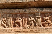 The great Chola temples of Tamil Nadu - The Airavatesvara temple of Darasuram. Detail of the panels of the prakara-wall with scenes of dance.